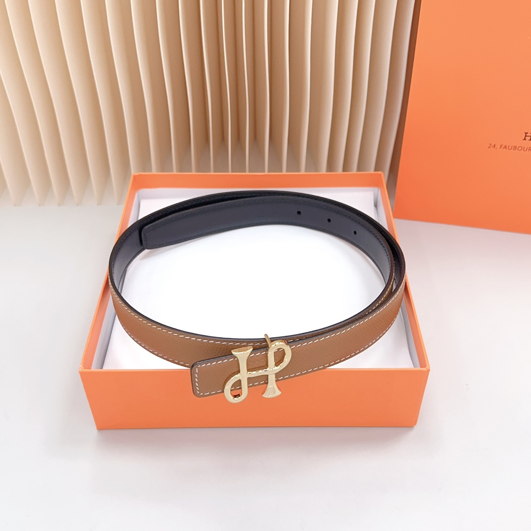 エルメス「Hermès」Jumbo Belt Buckle & ダブルフェイスレザーベルト100cm