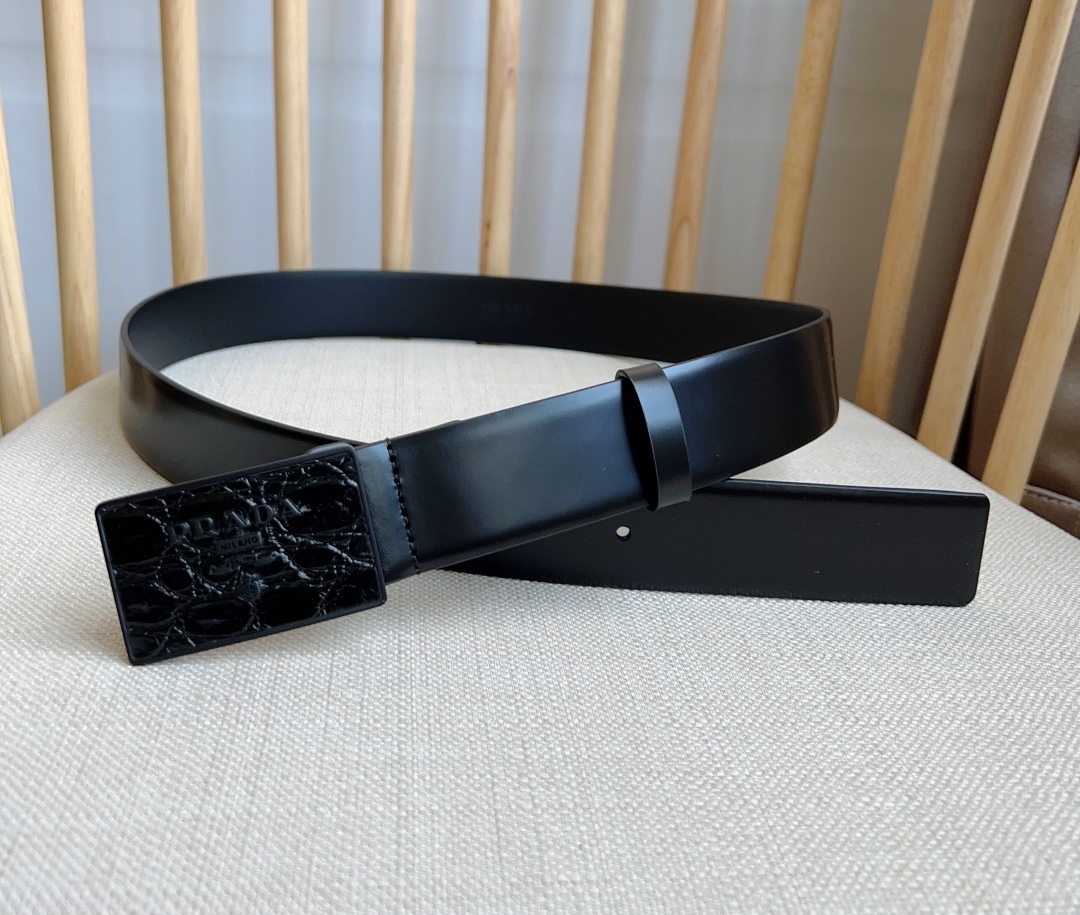 プラダ「Prada」ミックスレザーベルト サフィアーノ＆クロコダイル100CM