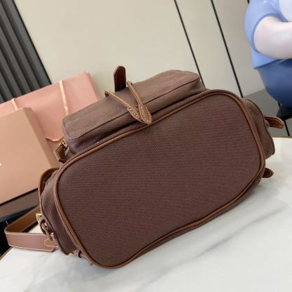 ミュウミュウ「Miu Miu」バックパック レザー＆キャンバス デュアルストラップ ショルダーバッグ