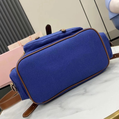 ミュウミュウ「Miu Miu」バックパック レザー＆キャンバス デュアルストラップ ショルダーバッグ