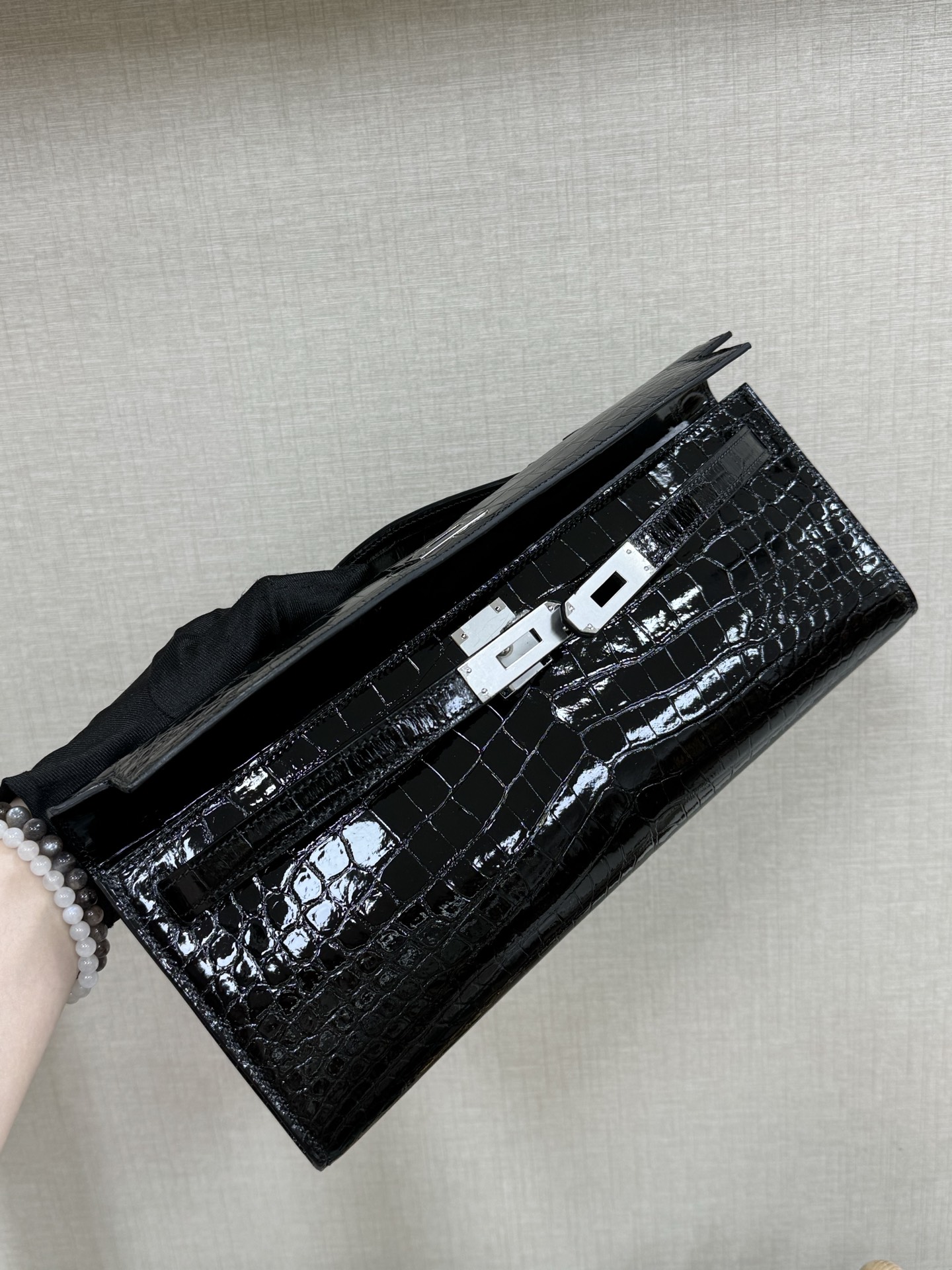 エルメス「Hermès」Kelly Cut 31 ノワール ミロワール クロコダイル レザー バッグ