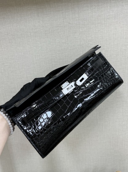 エルメス「Hermès」Kelly Cut 31 ノワール ミロワール クロコダイル レザー バッグ
