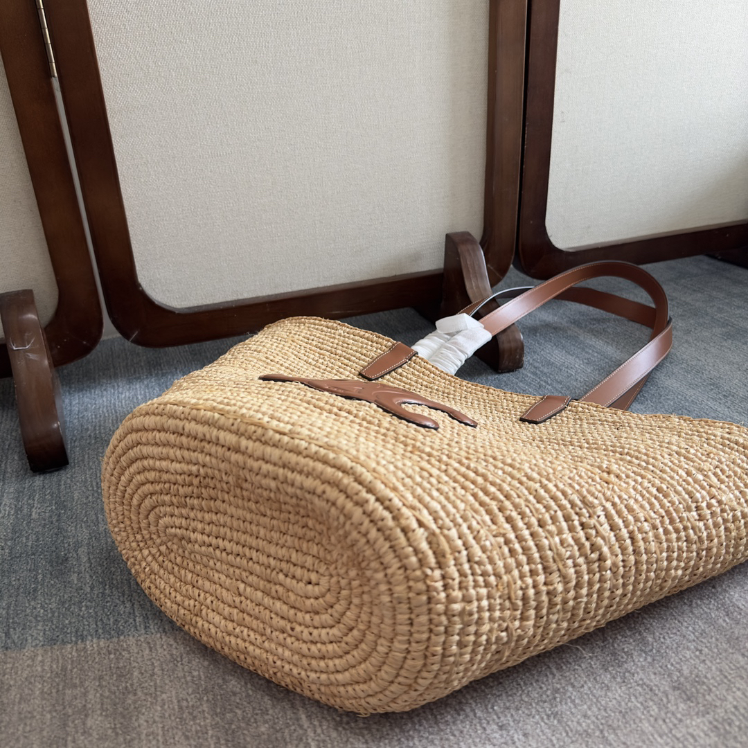 セリーヌ「Celine」CLASSIC PANIER プランテーション素材＆レザー ラージバスケットバッグ