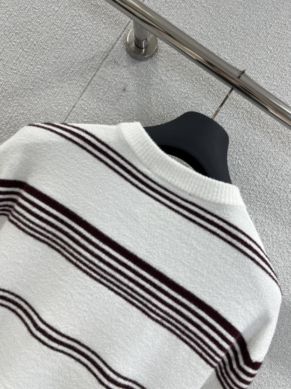 ルイ・ヴィトン「Louis Vuitton」25FW ホリゾンタルストライプ レザーパッチニットセーター