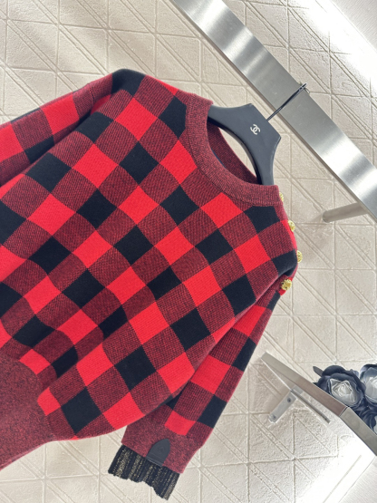 ルイ・ヴィトン「Louis Vuitton」25FW グリニッジチェック 3/4袖ニットトップス