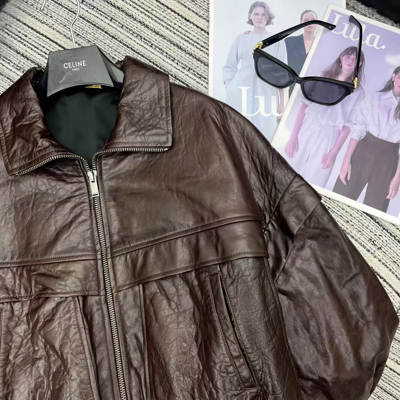 サンローラン「Saint Laurent」 ダブルポケット オーバーサイズ レザージャケット