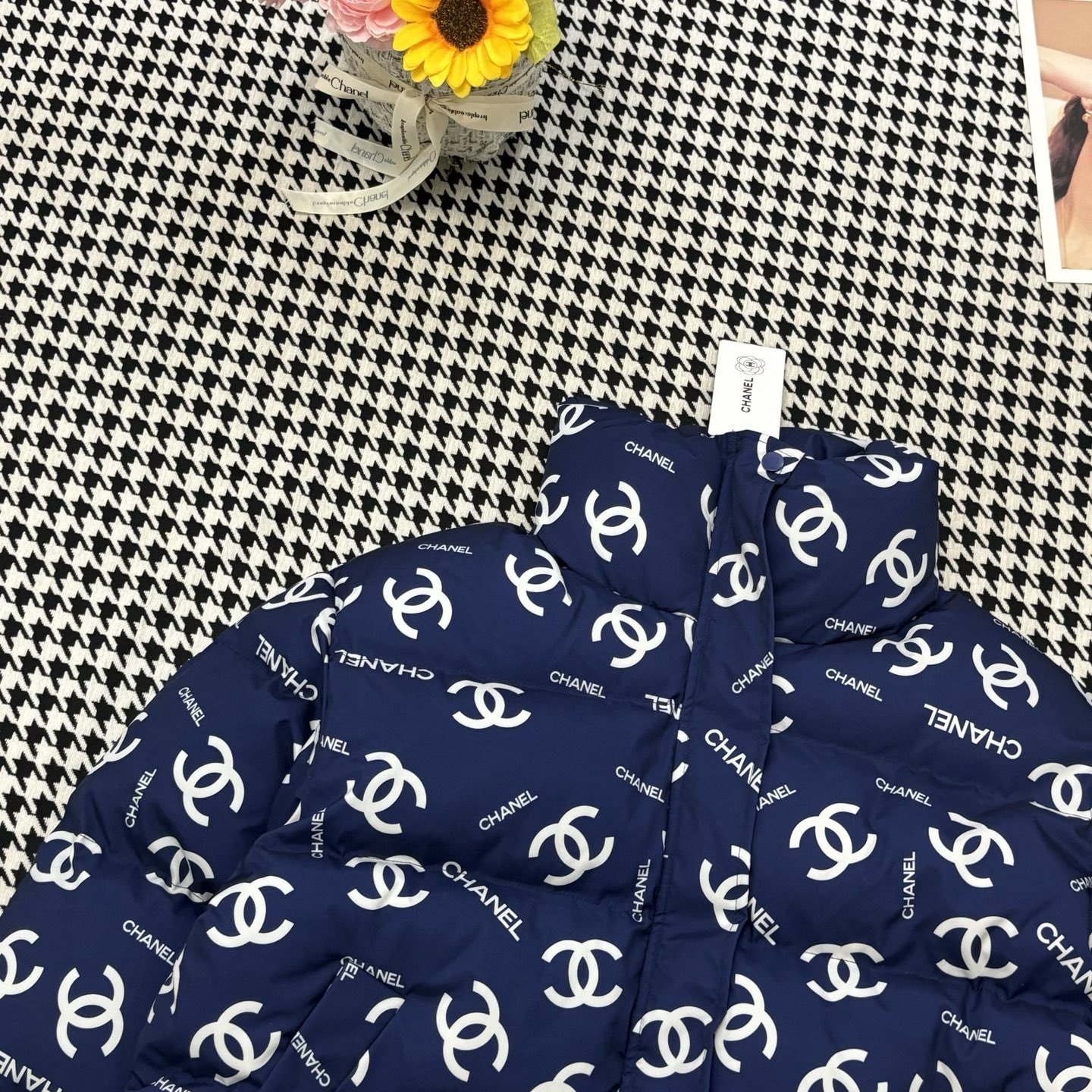 シャネル「Chanel」モノグラム スタンドカラー キルトド コート