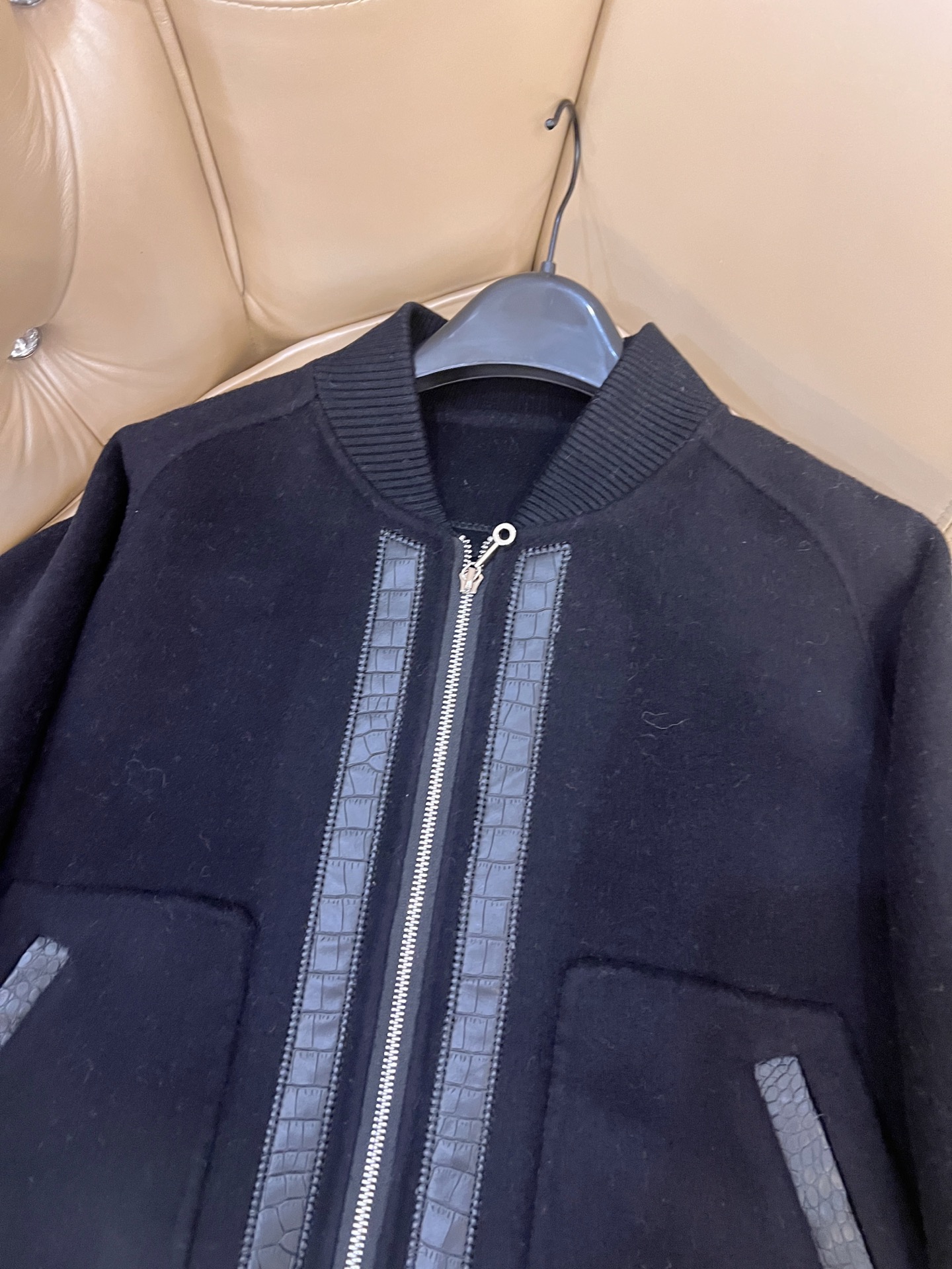 エルメス「Hermès」ダブルフェイス カシミヤ レザー ベースボール ジャケット