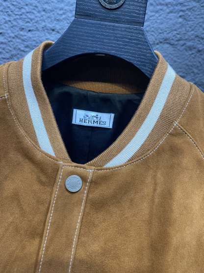 エルメス「Hermès」スエード ラムレザー ベースボール ジャケット