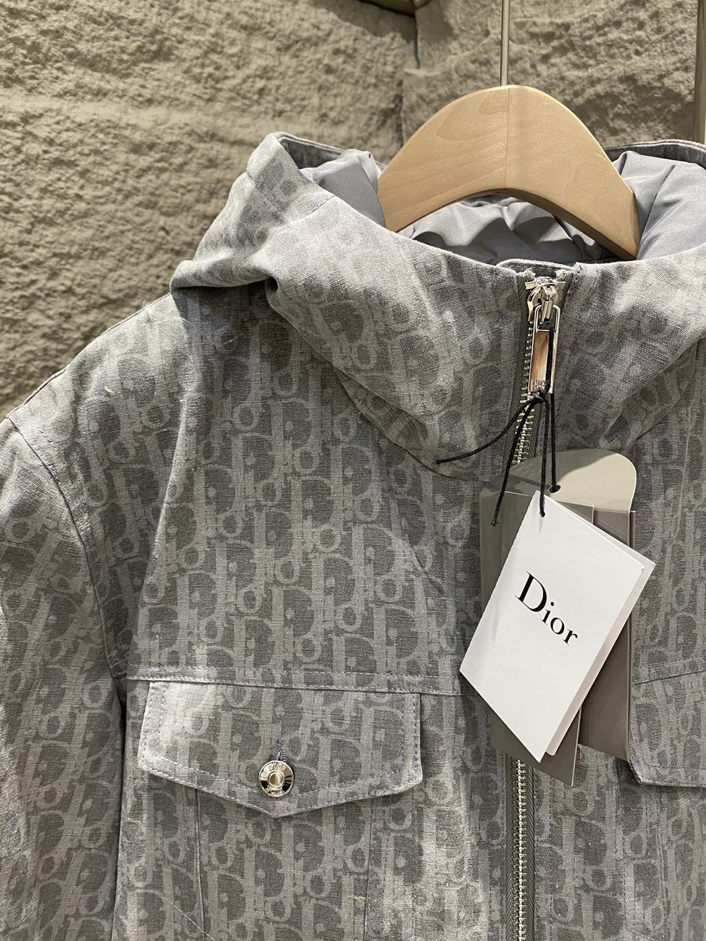 ディオール「Dior」デニム モノグラム フード付き ダウンブルゾン
