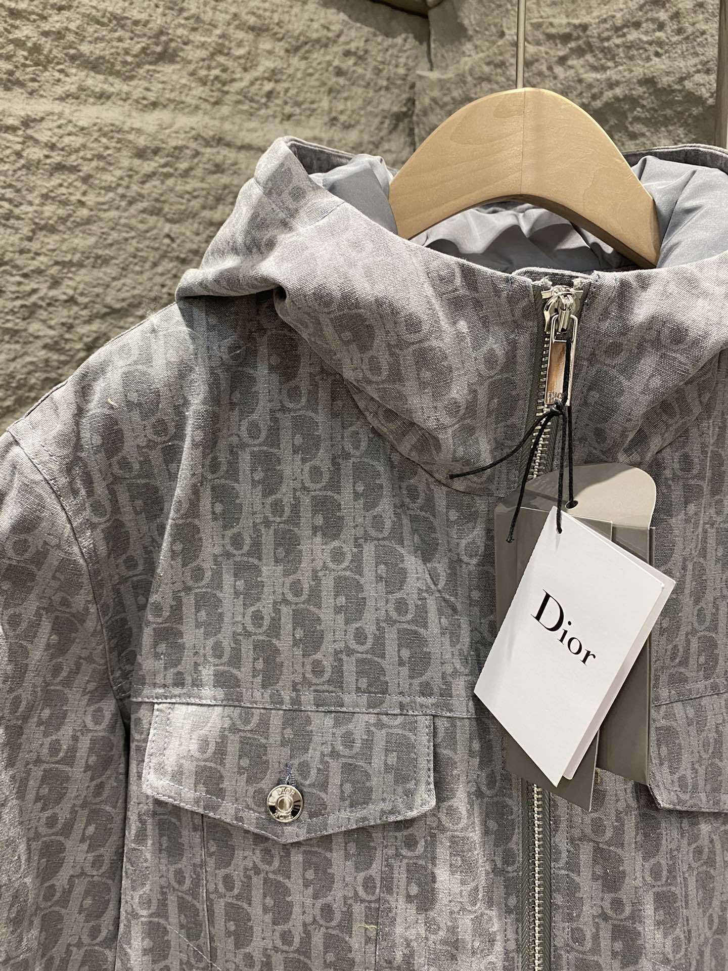 ディオール「Dior」デニム モノグラム フード付き ダウンブルゾン