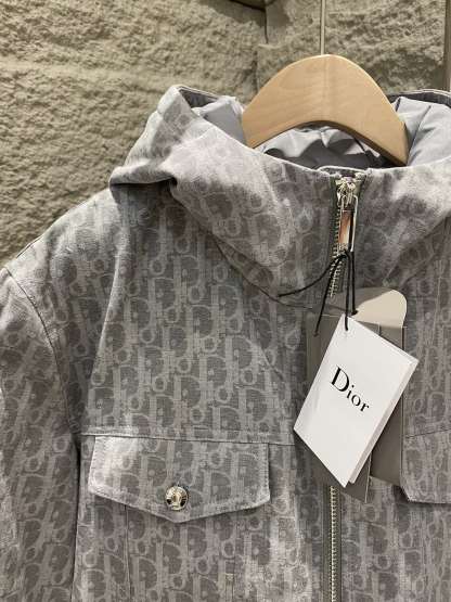 ディオール「Dior」デニム モノグラム フード付き ダウンブルゾン