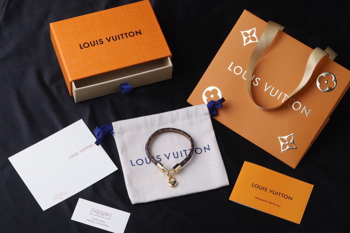 ルイ・ヴィトン「Louis Vuitton」Monogram レザーロープ ハートチャーム ブレスレット