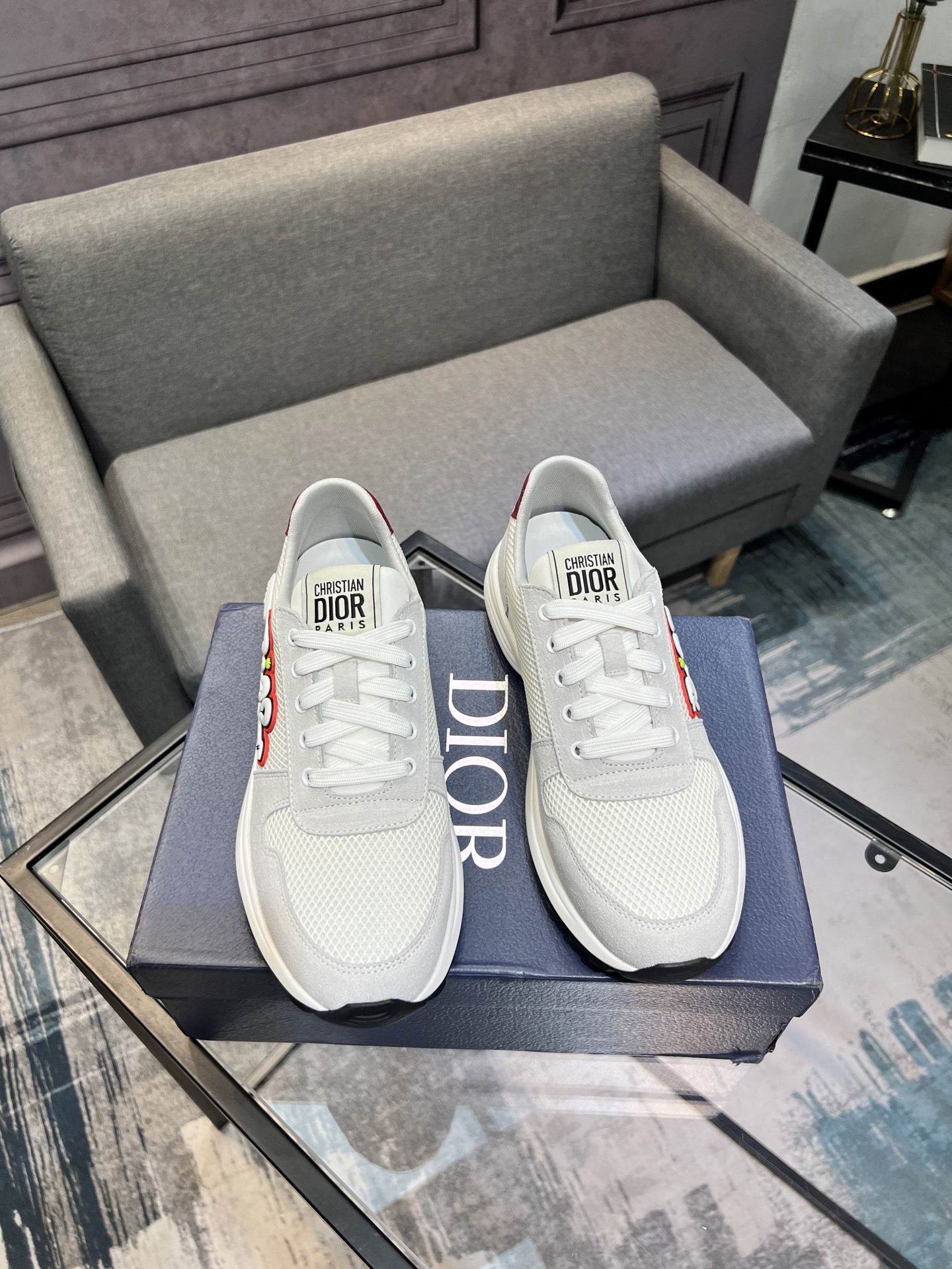 ディオール「Dior」メンズ ヒット メッシュ＆レザー スニーカー