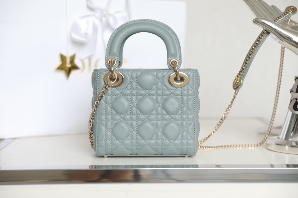 ディオール「Dior」GR P850 Lady ミストブルー 籐編み漆加工 オリジナルレザー ミニハンドバッグ