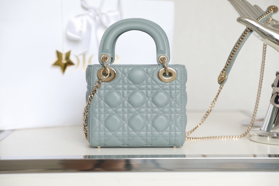 ディオール「Dior」GR P850 Lady ミストブルー 籐編み漆加工 オリジナルレザー ミニハンドバッグ