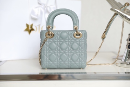 ディオール「Dior」GR P850 Lady ミストブルー 籐編み漆加工 オリジナルレザー ミニハンドバッグ