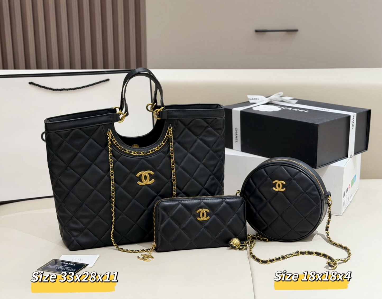 シャネル「Chanel」コンビネーションバッグ3点セット / トートバッグ＆ポーチセット