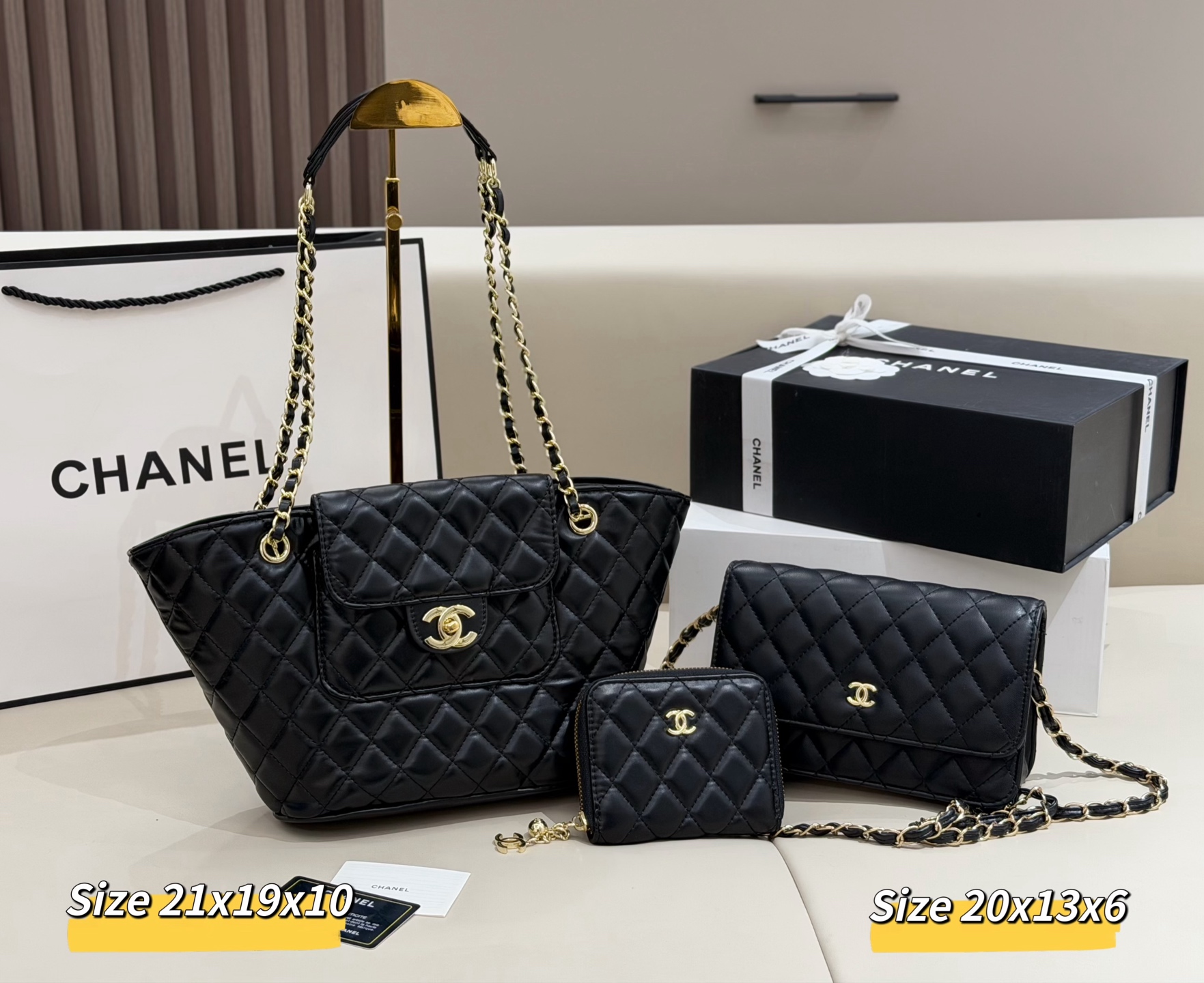 シャネル「Chanel」コンビネーションバッグ3点セット / トートバッグ＆ポーチセット
