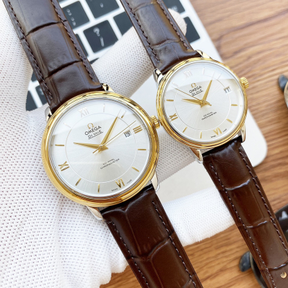 オメガ「Omega」デビル プレステージ カップルウォッチ メンズ39.5MM＆レディース32.7MM スチール＆レザーストラップ