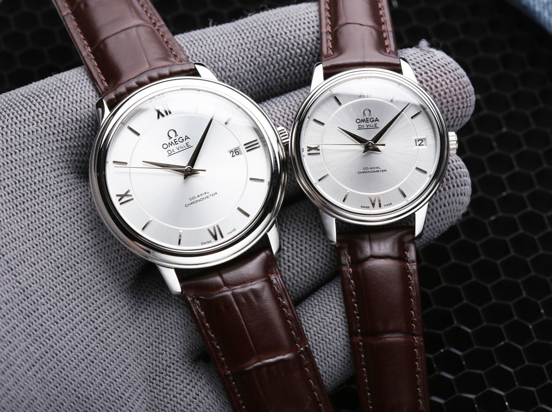 オメガ「Omega」デビル プレステージ カップルウォッチ メンズ39.5MM＆レディース32.7MM スチール＆レザーストラップ