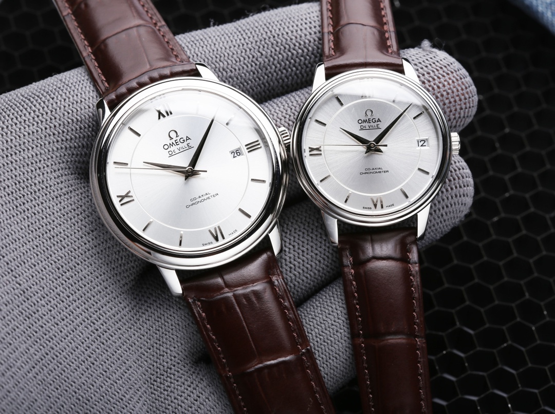 オメガ「Omega」デビル プレステージ カップルウォッチ メンズ39.5MM＆レディース32.7MM スチール＆レザーストラップ