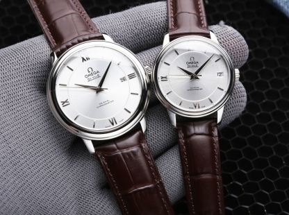 オメガ「Omega」デビル プレステージ カップルウォッチ メンズ39.5MM＆レディース32.7MM スチール＆レザーストラップ