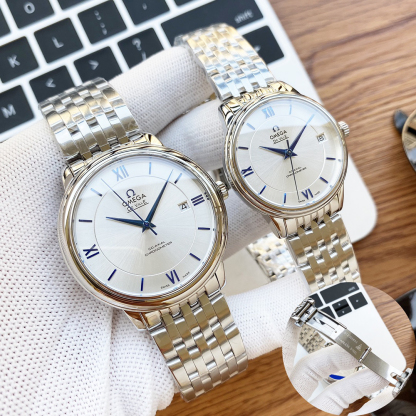 オメガ「Omega」デビル プレステージ カップルウォッチ メンズ39.5MM＆レディース32.7MM スチール＆レザーストラップ
