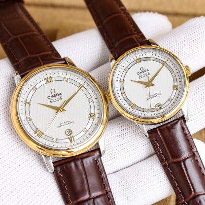 オメガ「Omega」デビル プレステージ カップルウォッチ メンズ39.5MM＆レディース32.7MM スチール＆レザーストラップ