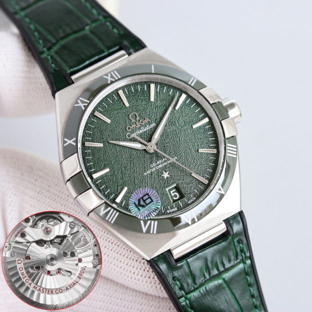 オメガ「Omega」Constellatio﻿n 41MM セラミックベゼル＆レザーストラップ メンズ腕時計 「4色」