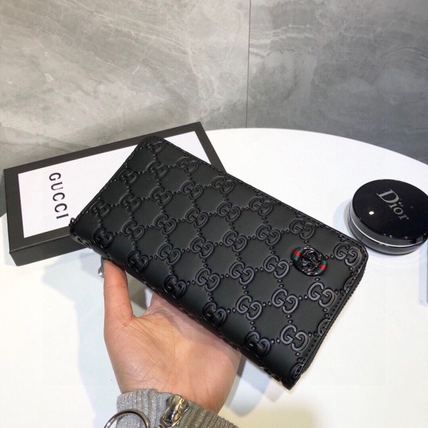 グッチ「Gucci」シグネチャー レザー ウェブ ジップアラウンドウォレット