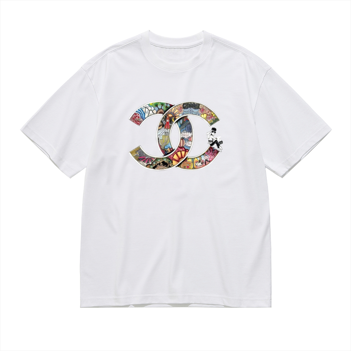 大人気!Colorful Chanel CCシャネル CCブローチ ショートスリーブTシャツ / クルーネック