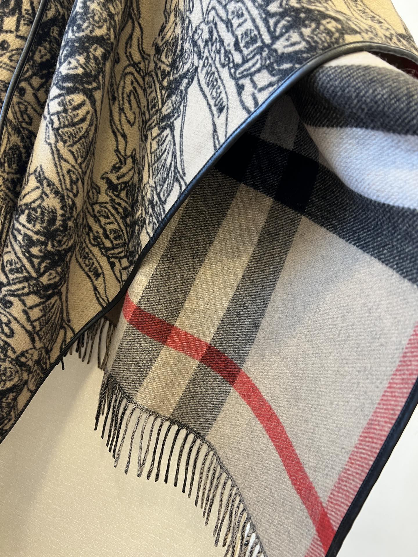 バーバリー「Burberry」リバーシブル チェック ウールケープ 155x130cm