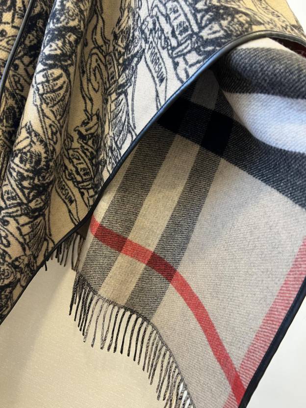 バーバリー「Burberry」リバーシブル チェック ウールケープ 155x130cm