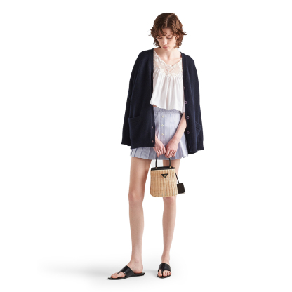 プラダ「Prada」プラダ パニエ ウィッカーxキャンバス バッグ