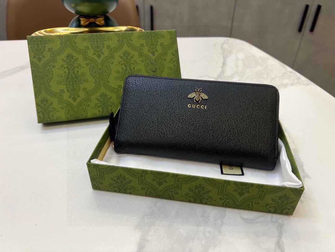 グッチ「Gucci」シグネチャー レザー ウェブ ジップアラウンドウォレット