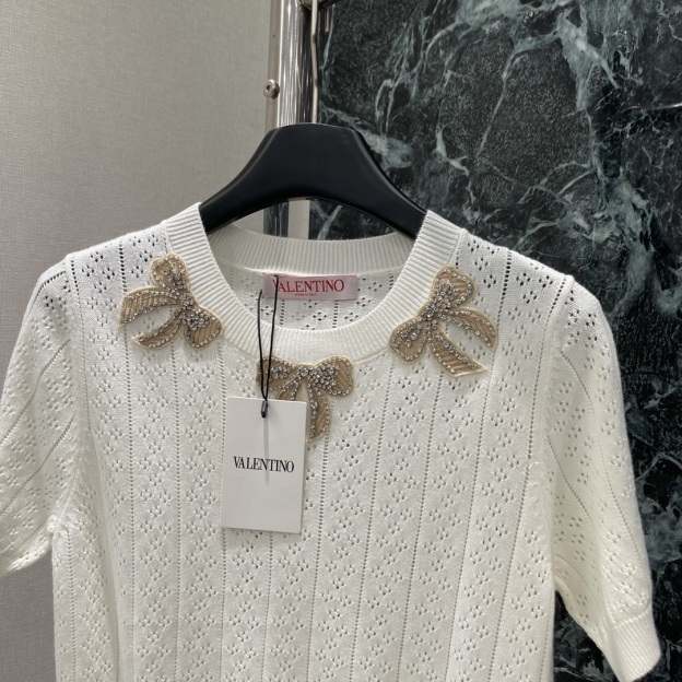 ヴァレンティノ「Valentino」ション ボウタイ レースニット 半袖Tシャツ