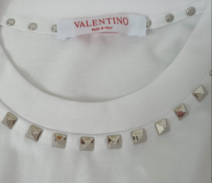 ヴァレンティノ「Valentino」 クラシックシンプルリベットコットン丸首半袖