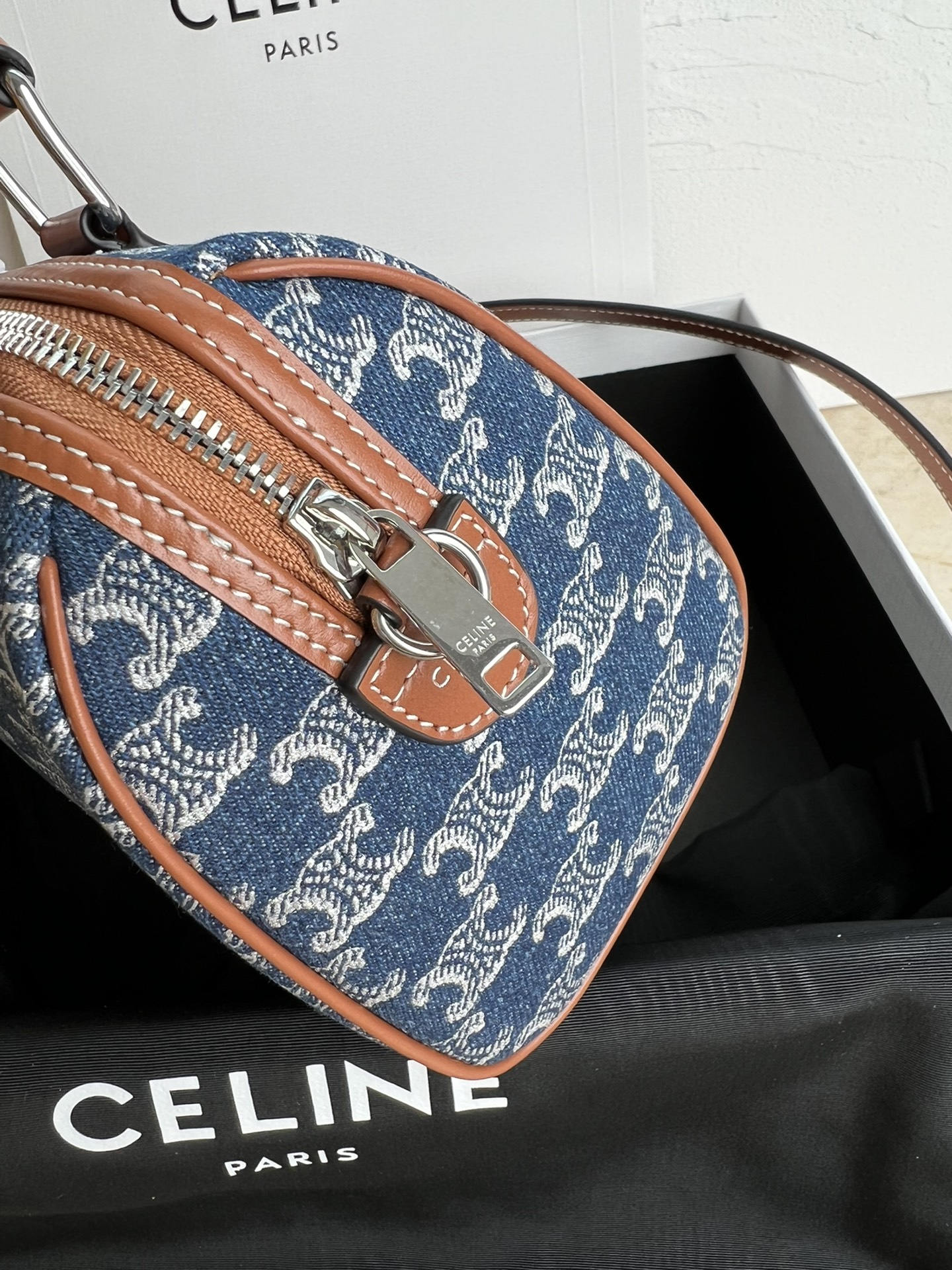 [Copy]セリーヌ(Celine)スモール ボストン / 全面トリオンフ デニム＆カーフスキン