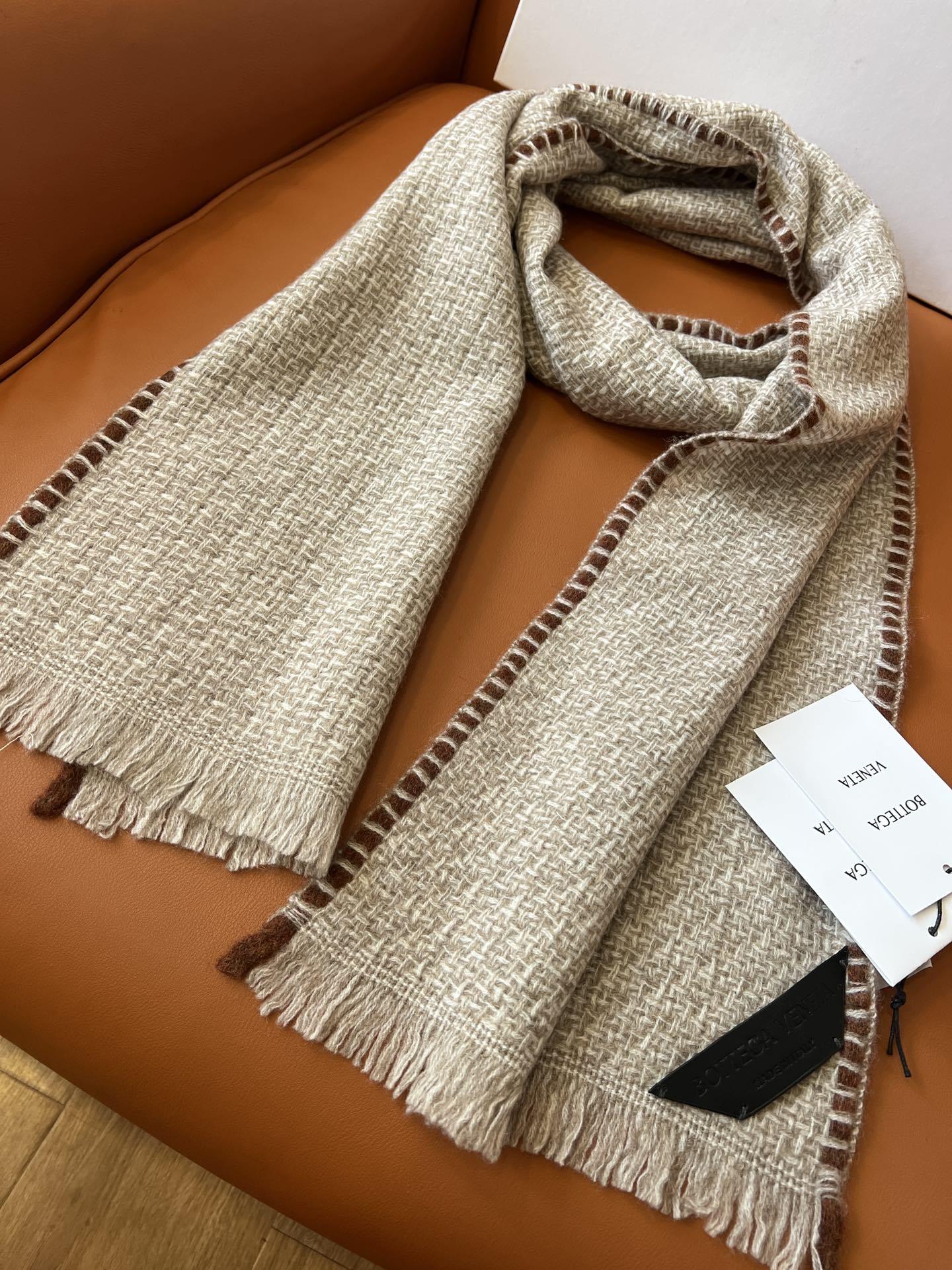 ボッテガ ヴェネタ「Bottega Veneta」イントレチャート キャシュミール マフラー30x180cm