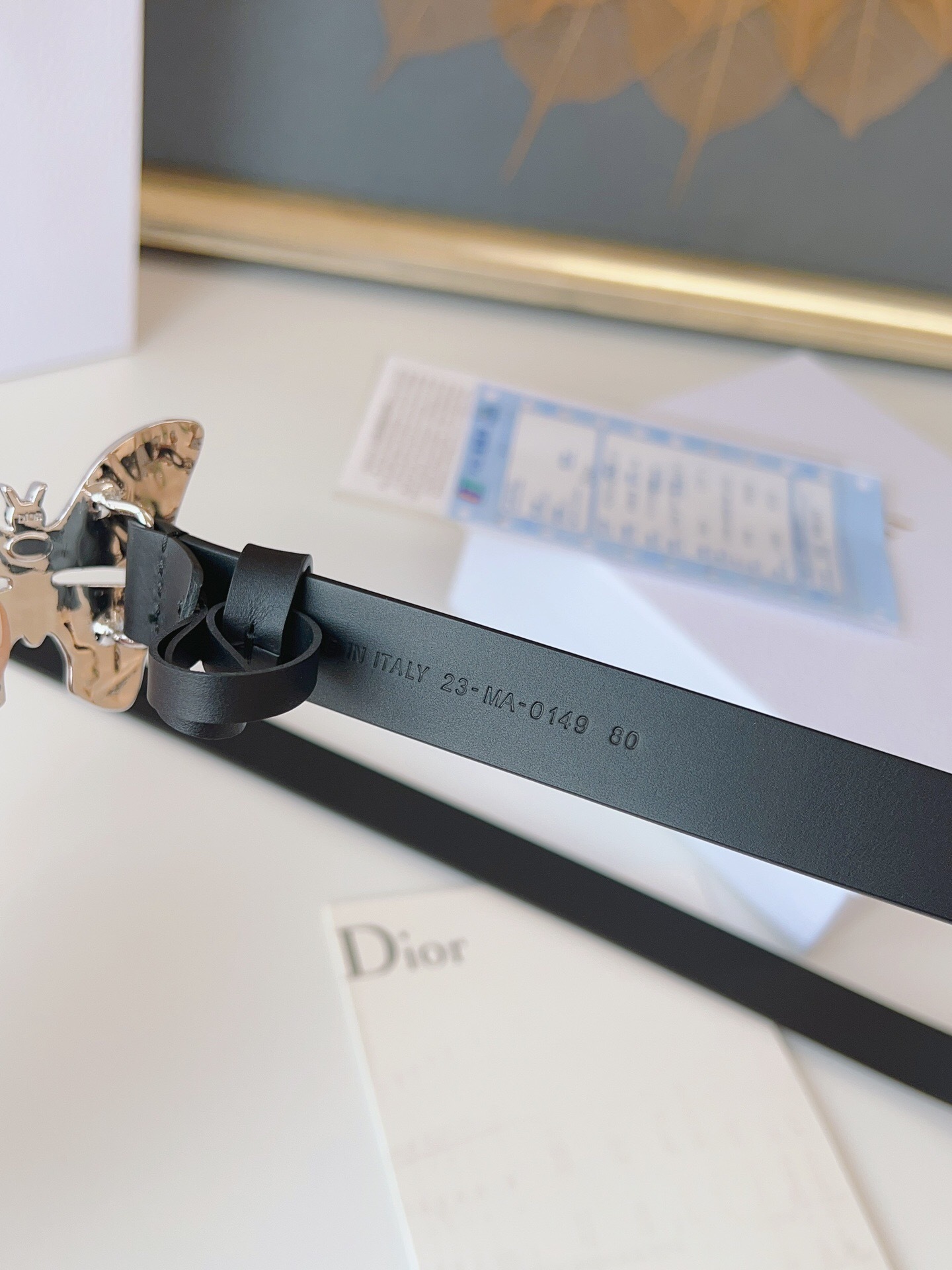 ディオール「Dior」メタモルフォーゼ 2.0cm スムースレザーベルト バタフライバックル100CM