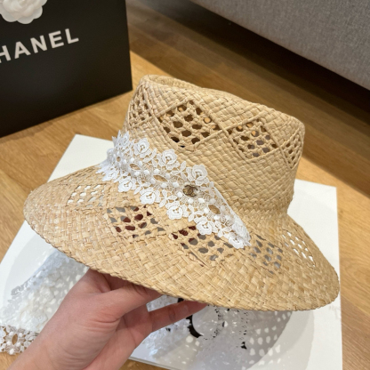 シャネル「Chanel」ラフィア オープンワーク サンハット