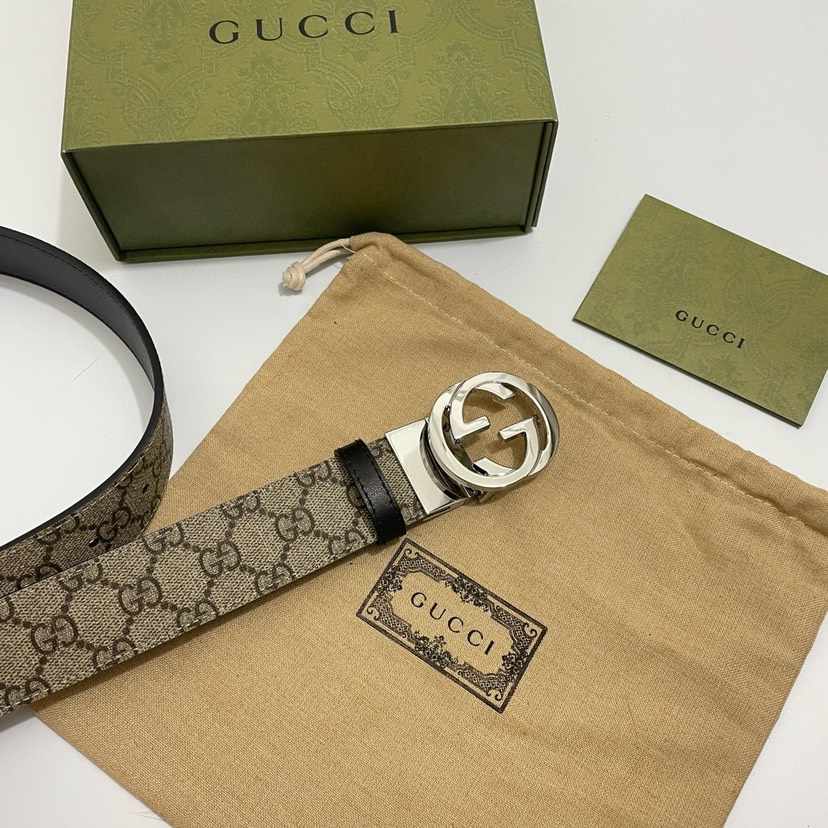 グッチ「Gucci」GGロゴ スピニングバックル レザーベルト100CM