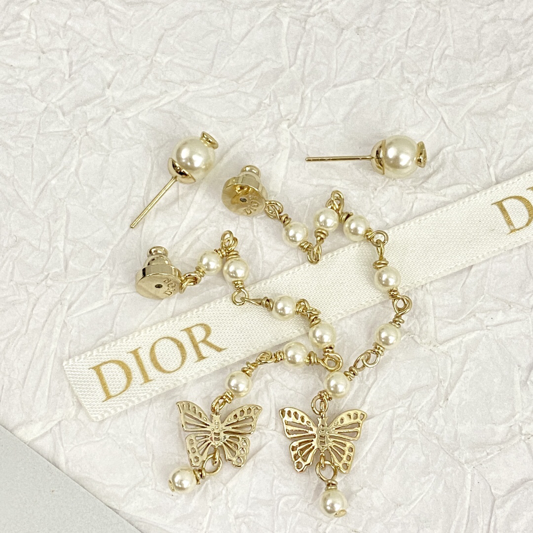 ディオール「Dior」バタフライ パール フリンジ イヤリング