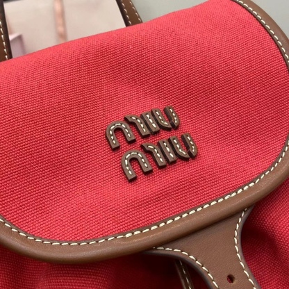 ミュウミュウ「Miu Miu」バックパック レザー＆キャンバス デュアルストラップ ショルダーバッグ