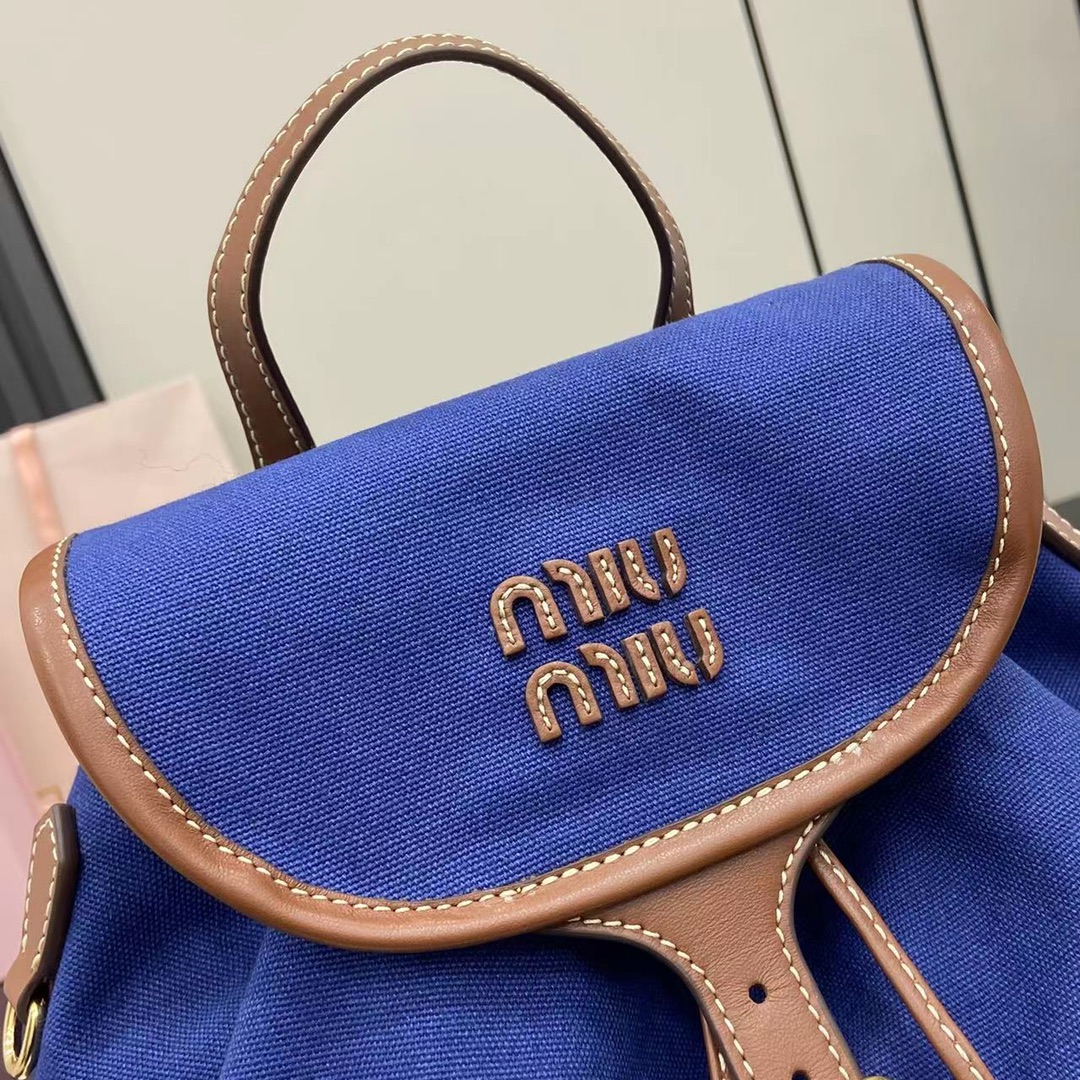 ミュウミュウ「Miu Miu」バックパック レザー＆キャンバス デュアルストラップ ショルダーバッグ