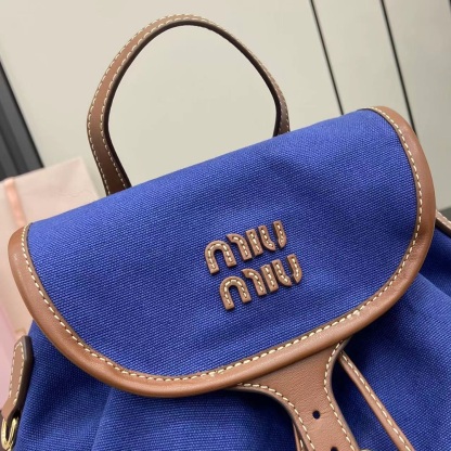 ミュウミュウ「Miu Miu」バックパック レザー＆キャンバス デュアルストラップ ショルダーバッグ