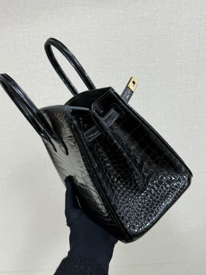 エルメス「Hermès」ノワール ミロワール クロコダイル レザー バッグ