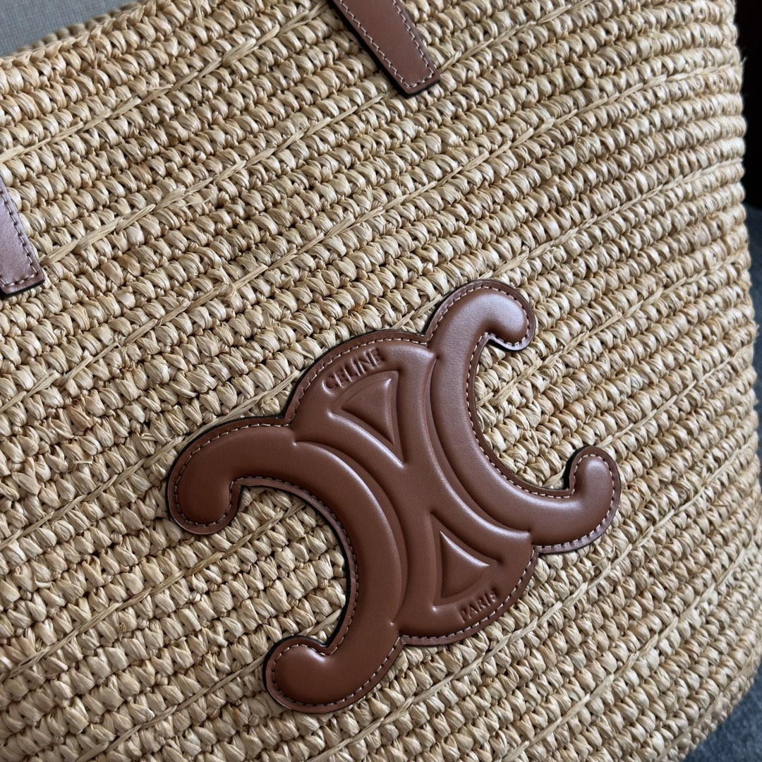 セリーヌ「Celine」CLASSIC PANIER プランテーション素材＆レザー ラージバスケットバッグ
