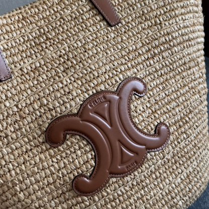 セリーヌ「Celine」CLASSIC PANIER プランテーション素材＆レザー ラージバスケットバッグ